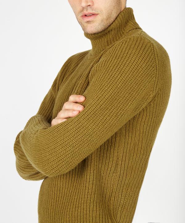 Irelands Eye Fishermans Rib Polo Neck Khaki