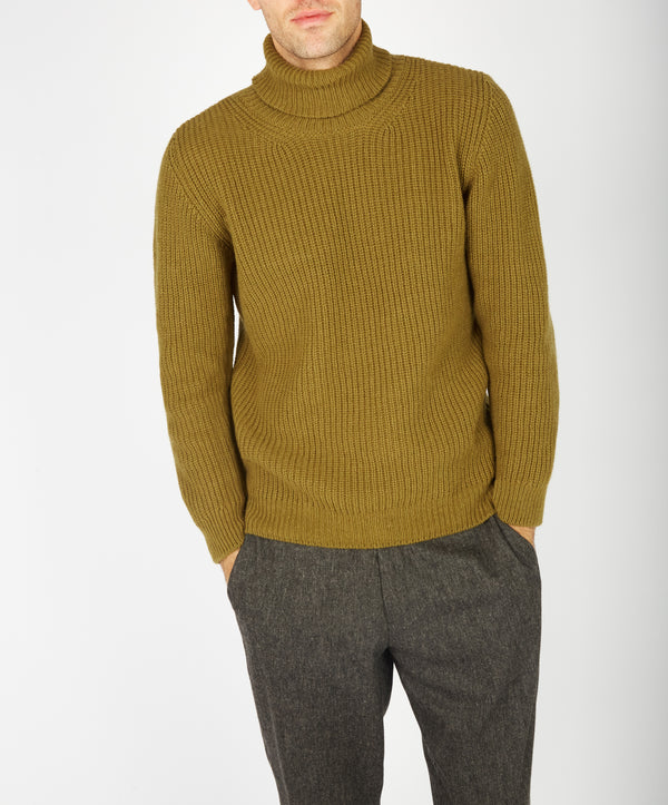 irelands eye Fishermans Rib Polo Neck Khaki