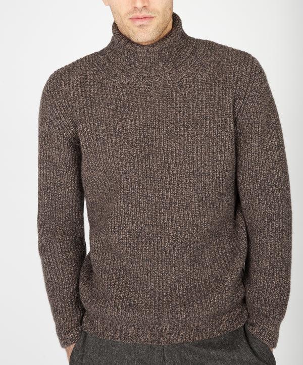Irelands Eye Fishermans Rib Polo Neck Shadow Marl