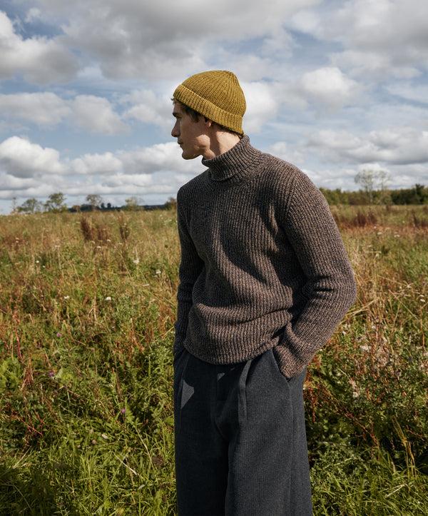 Irelands Eye Fishermans Rib Polo Neck Shadow Marl