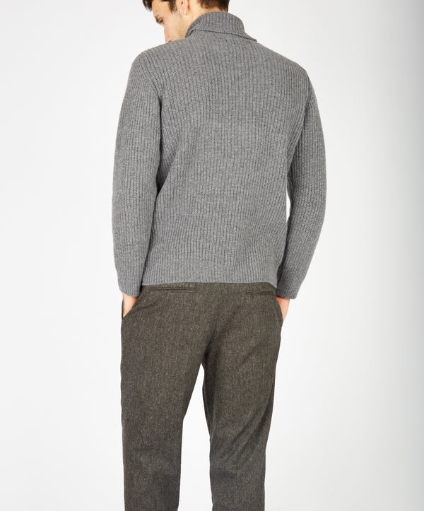 Irelands Eye Fishermans Rib Polo Neck Smoke