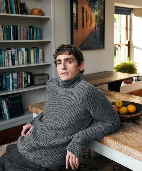 Irelands Eye Fishermans Rib Polo Neck Smoke