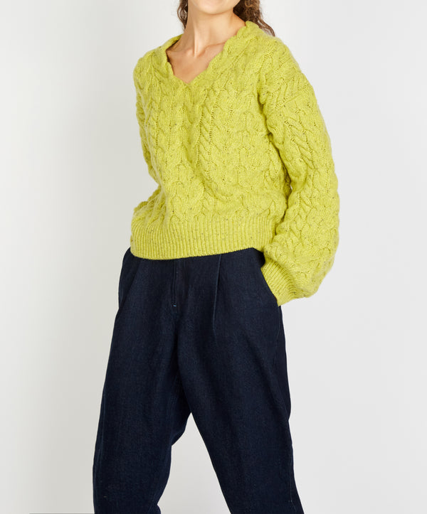 Irelands Eye Hapenny Horseshoe Sweater Chartreuse
