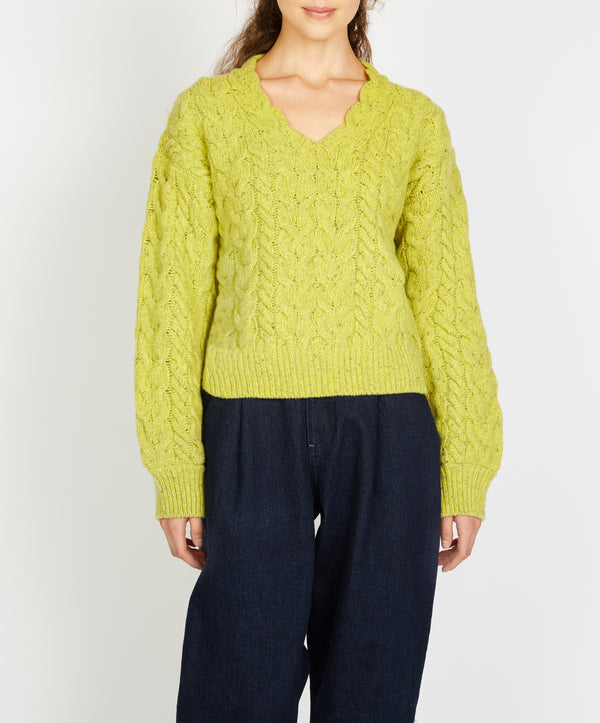 irelands eye Hapenny Horseshoe Sweater Chartreuse