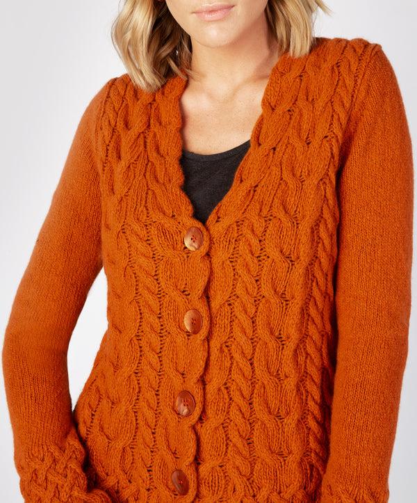Irelands Eye Horseshoe Cable Cardigan Terracotta