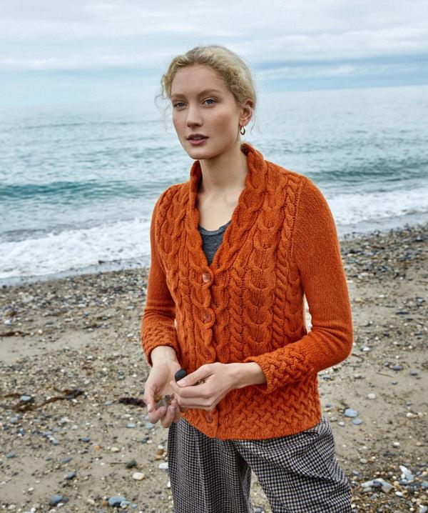Irelands Eye Horseshoe Cable Cardigan Terracotta
