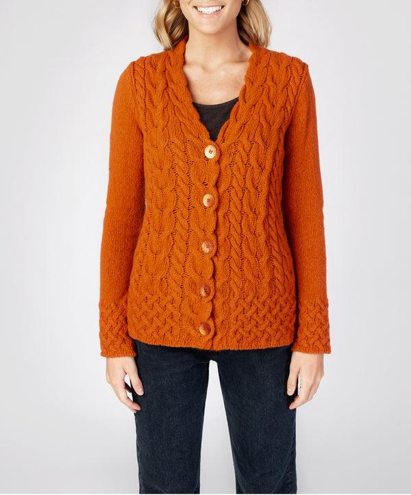 irelands eye Horseshoe Cable Cardigan Terracotta