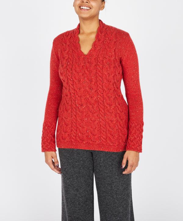 irelands eye Horseshoe Cable V Neck Chilli