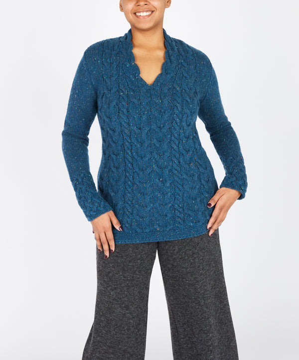 irelands eye Horseshoe Cable V Neck Ink Marl