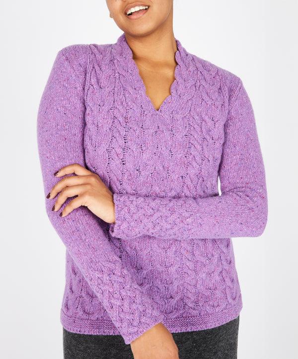 Irelands Eye Horseshoe Cable V Neck Orchid