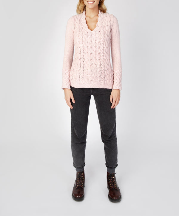 irelands eye Horseshoe Cable V Neck Pink Mist
