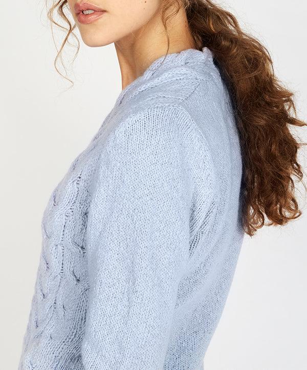 Irelands Eye Horseshoe Cable V Neck Powder Blue