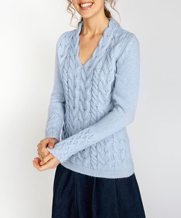 irelands eye Horseshoe Cable V Neck Powder Blue