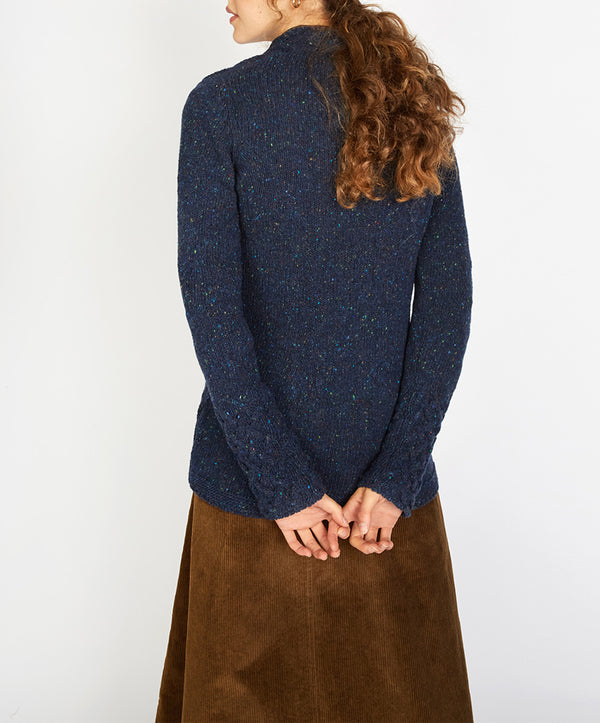 Irelands Eye Horseshoe Cable V Neck Rich Navy