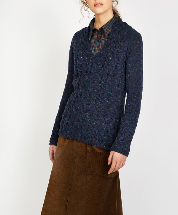 irelands eye Horseshoe Cable V Neck Rich Navy