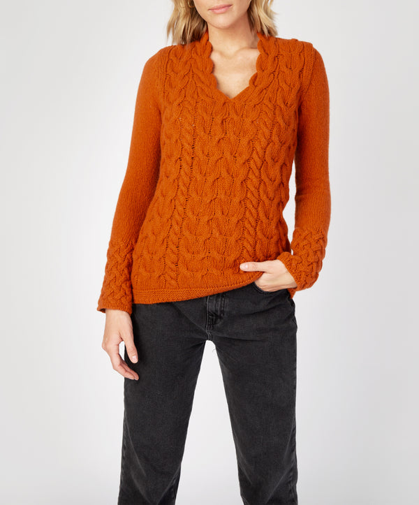 irelands eye Horseshoe Cable V Neck Terracotta