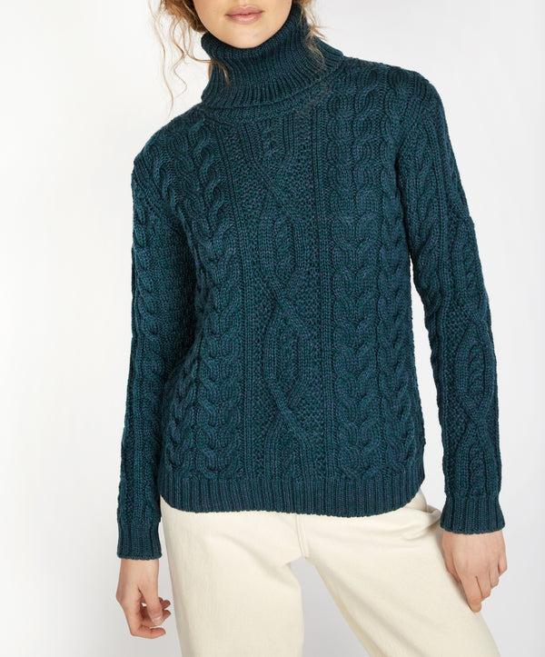 Irelands Eye Juniper Aran Polo Neck Atlantic Blue