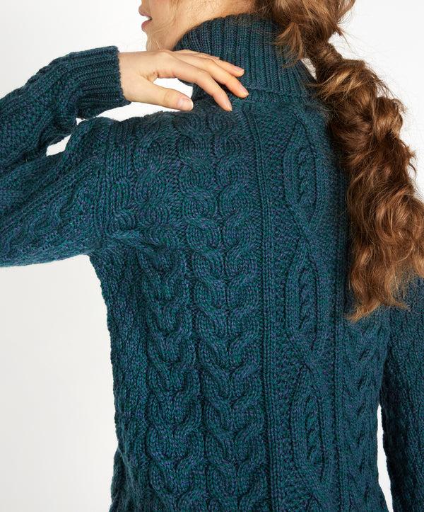 Irelands Eye Juniper Aran Polo Neck Atlantic Blue