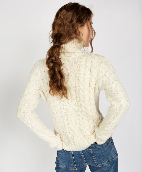 Irelands Eye Juniper Aran Polo Neck Natural