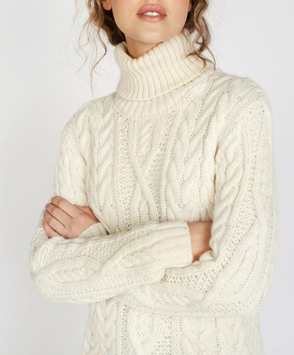 Irelands Eye Juniper Aran Polo Neck Natural