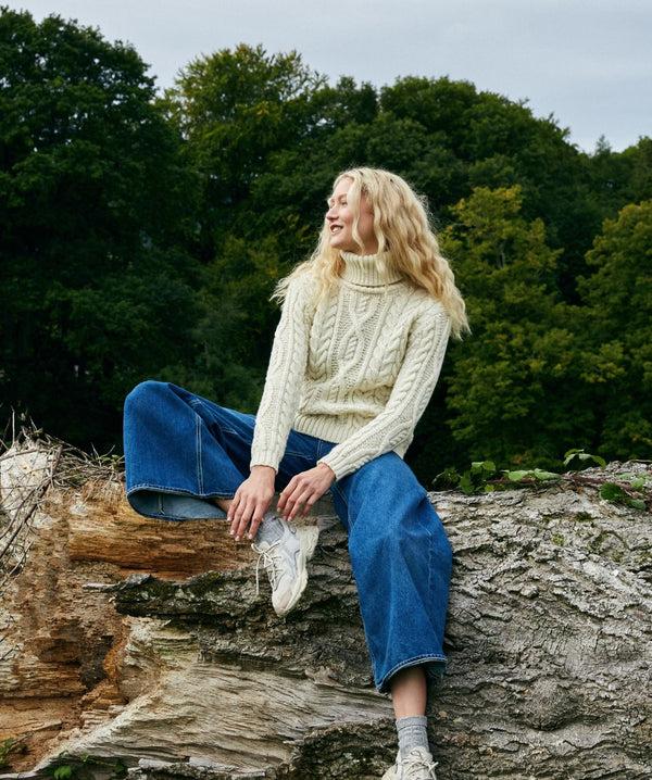 Irelands Eye Juniper Aran Polo Neck Natural