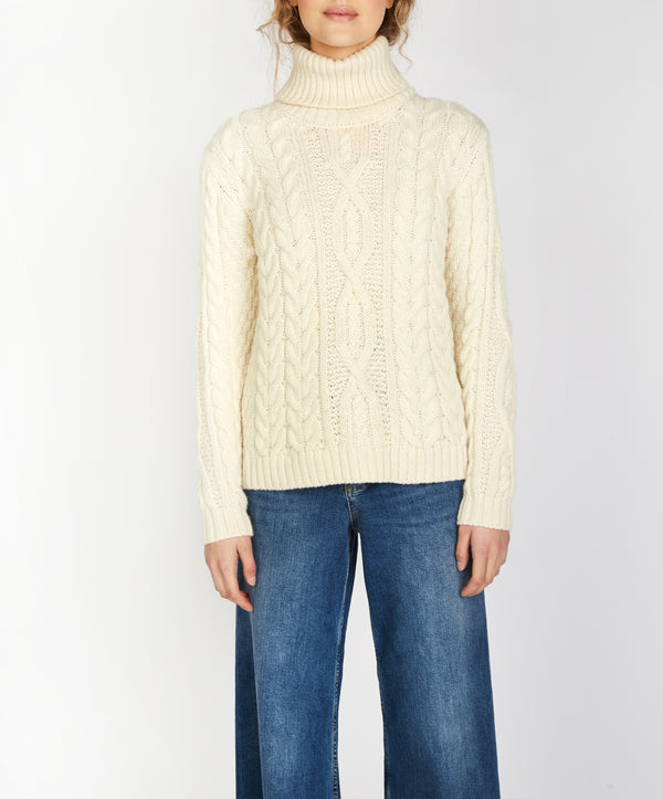 irelands eye Juniper Aran Polo Neck Natural