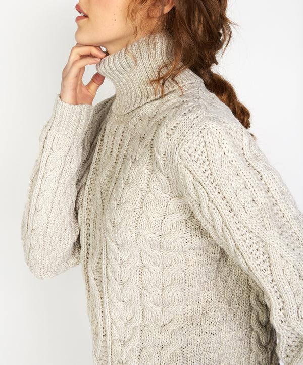 Irelands Eye Juniper Aran Polo Neck Silver Marl