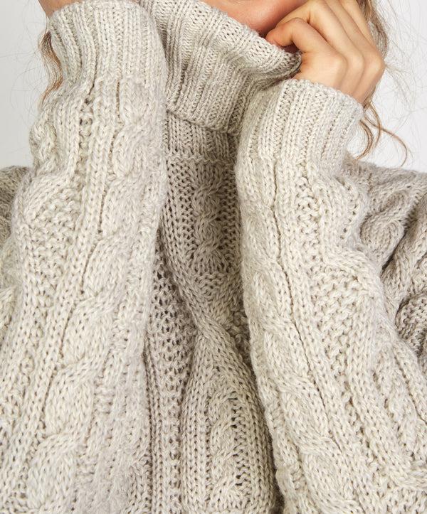 Irelands Eye Juniper Aran Polo Neck Silver Marl