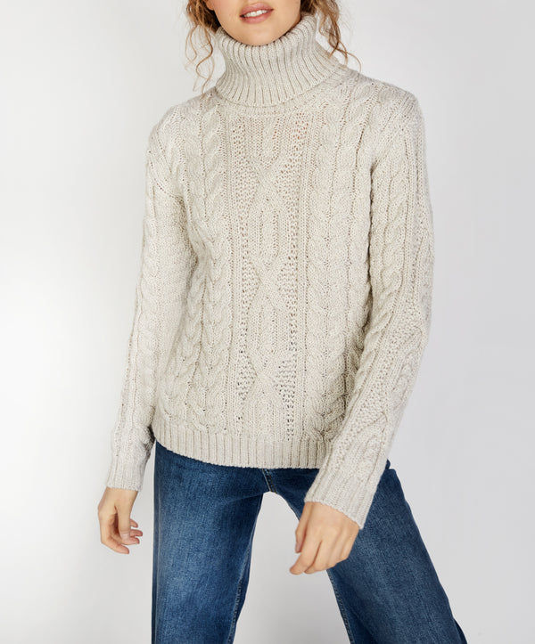 irelands eye Juniper Aran Polo Neck Silver Marl