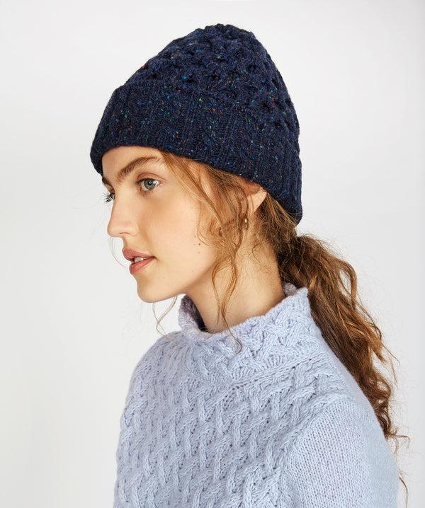 Irelands Eye Luxe Aran Hat Rich Navy