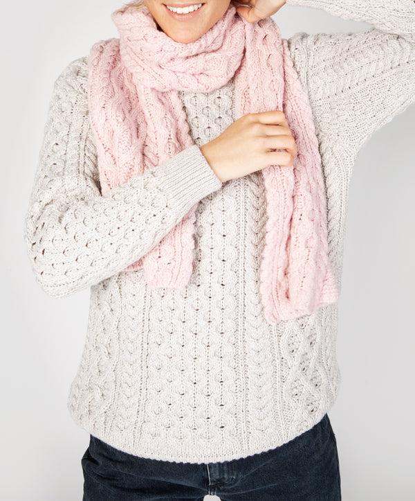 Irelands Eye Luxe Aran Scarf Pink Mist