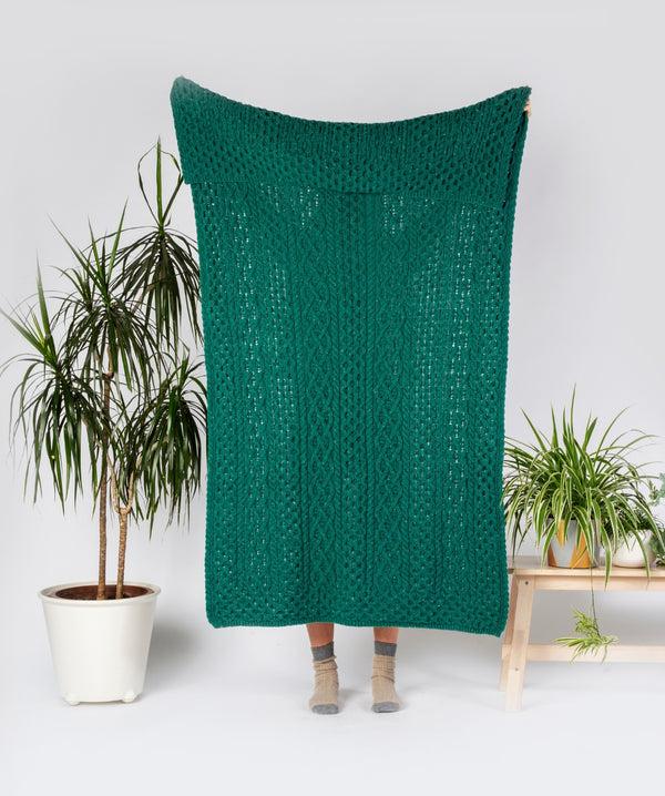 irelands eye Luxe Aran Throw Green Garden