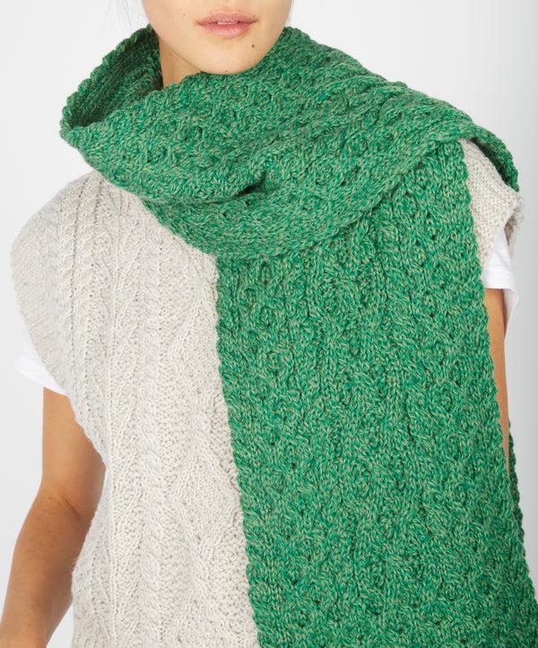 Irelands Eye Merino Aran Scarf Green Marl