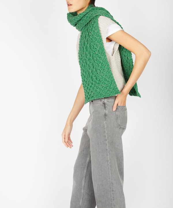Irelands Eye Merino Aran Scarf Green Marl