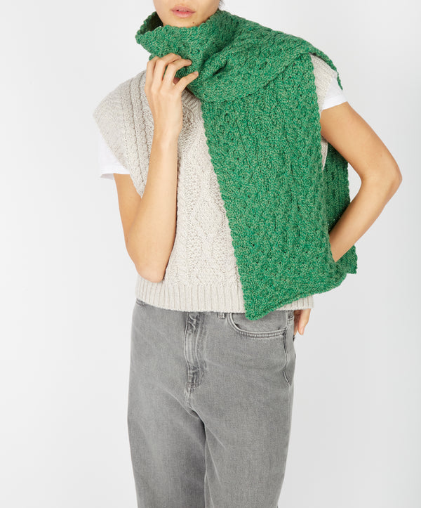 Irelands Eye Merino Aran Scarf Green Marl