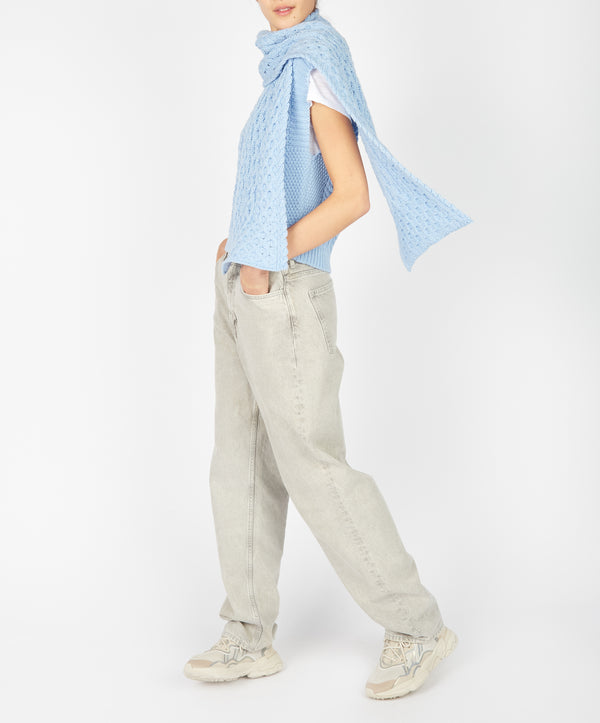 Irelands Eye Merino Aran Scarf Morning Sky