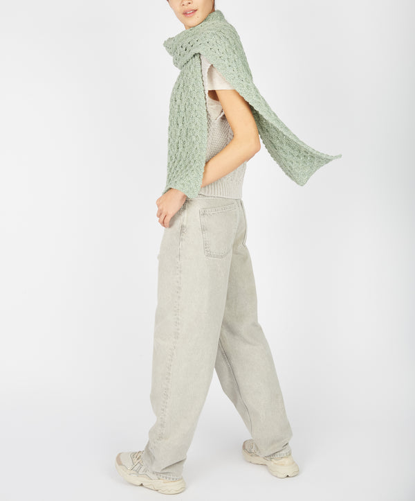 Irelands Eye Merino Aran Scarf Sage Marl
