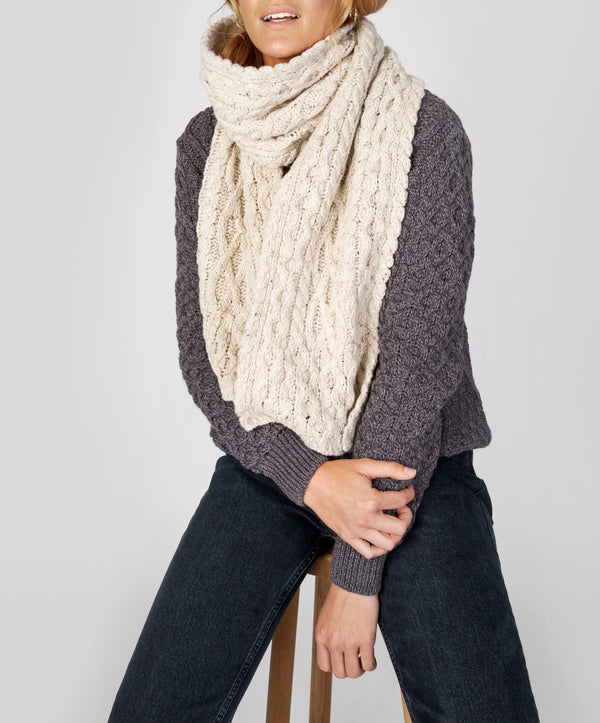 Irelands Eye Merino Aran Scarf Silver Marl