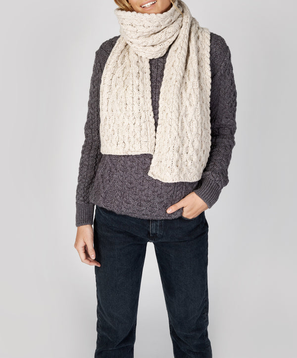 irelands eye Merino Aran Scarf Silver Marl