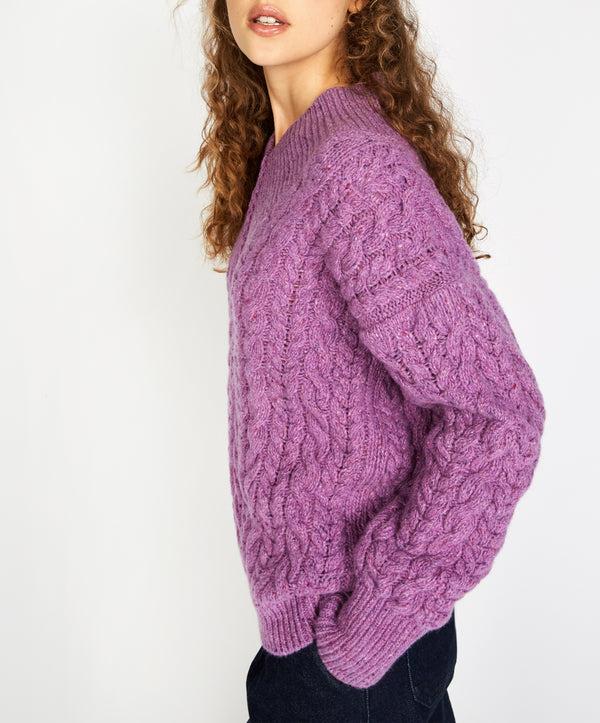 Irelands Eye Mill Lane Cable V-neck Sweater Orchid