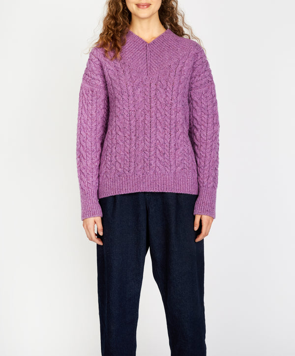 irelands eye Mill Lane Cable V-neck Sweater Orchid