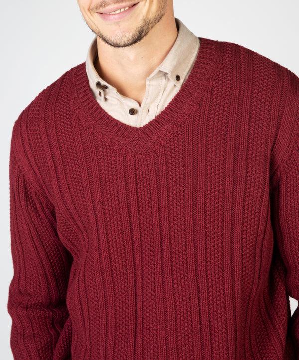 Irelands Eye Moss Stripe V-Neck Sweater Sunrise