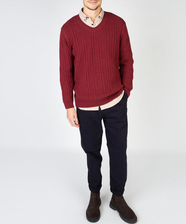 Irelands Eye Moss Stripe V-Neck Sweater Sunrise