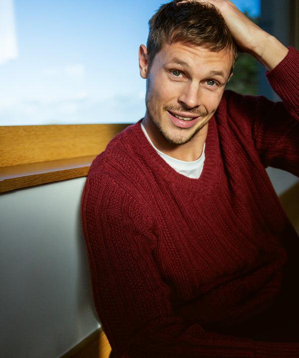 Irelands Eye Moss Stripe V-Neck Sweater Sunrise