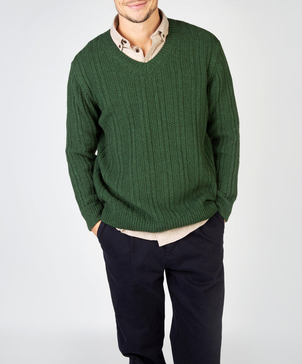 irelands eye Moss Stripe V-Neck Sweater Tundra
