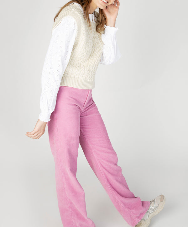 Irelands Eye Pansy V-Neck Aran Vest Natural