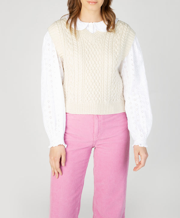 irelands eye Pansy V-Neck Aran Vest Natural