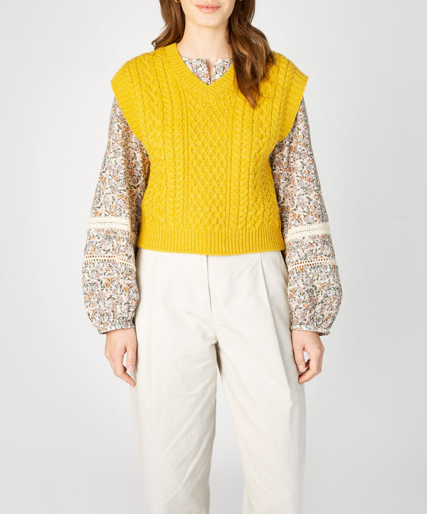 irelands eye Pansy V-Neck Aran Vest Sunflower
