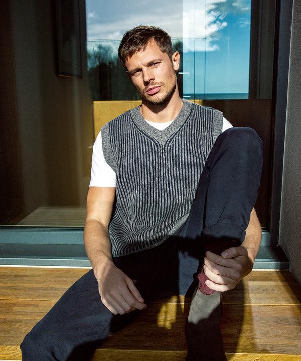 Irelands Eye Pinstripe Vest Grey Frost