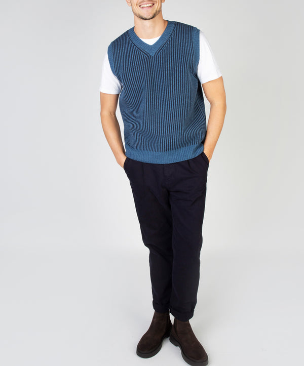 Irelands Eye Pinstripe Vest Harbour Blue
